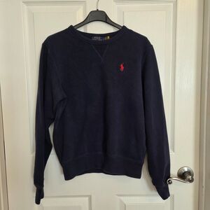 Polo Ralph Lauren Navy Cotton Sweatshirt Size SMALL PETITE Red Pony Vintage